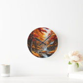 Horloge Ronde Un Cabine dans Bois d'automne AI Concept Art par X (Maison)