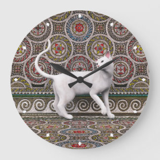 Horloge Ronde Un chat sur l'horloge mosaïque grande