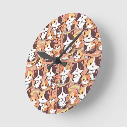 Horloge Ronde Un chats calico mignon design d'horloge motif sans (Angle)