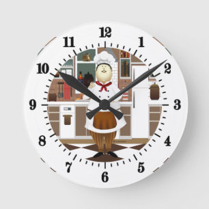 Horloge Ronde Un chef drôle avec un grand Casquette en cuisine