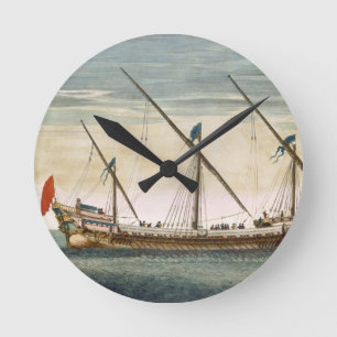 Horloge Ronde Un Galleass trois-mâté en cours par l'aviron, du