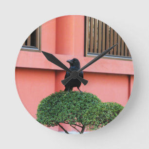 Horloge Ronde Un Grand Corbeau de Jungle à Bec Large perché sur