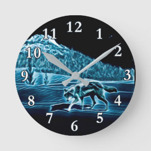 Horloge Ronde Un Loup Sur Neige