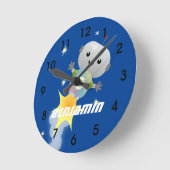 Horloge Ronde Un mignon robot volant dans l'espace dessin animé (Angle)