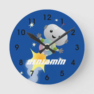 Horloge Ronde Un mignon robot volant dans l'espace dessin animé