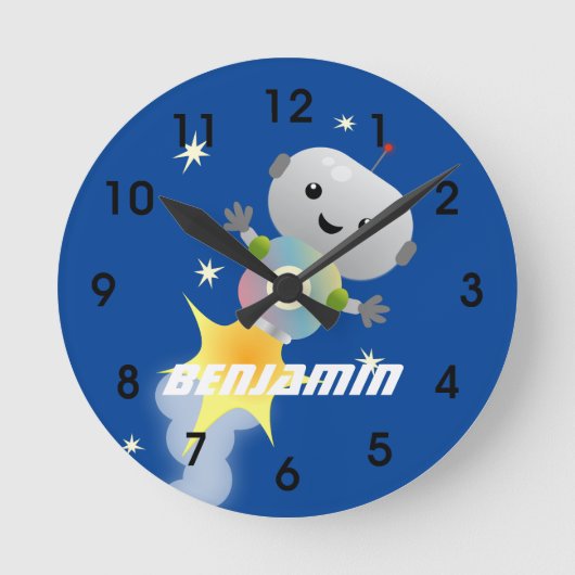 Horloge Ronde Un mignon robot volant dans l'espace dessin animé (Recto)
