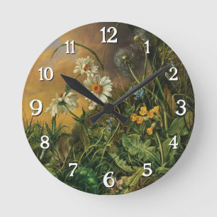 Horloge Ronde Un plancher forestier avec marguerites, primeurs, 