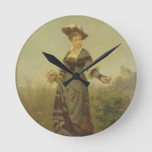 Horloge Ronde Une cueillette de Madame fleurit dans un paysage
