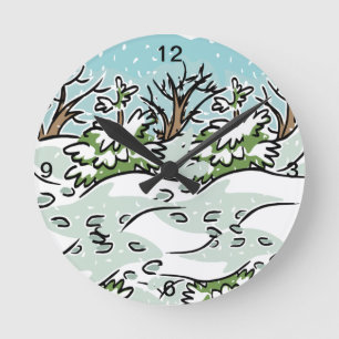 Horloge Ronde Une forêt neigeuse -