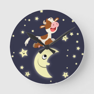 Horloge Ronde Une Jolie Vache De Dessin Qui Saute Sur L'Horloge 