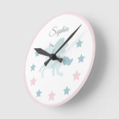 Horloge Ronde Unicorn Custom Name Cute Pink Blue  (Angle)