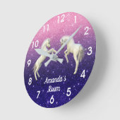 Horloge Ronde Unicorn Foals Purple Pink Glitter Personalized (Angle)