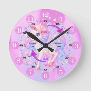 Horloge Ronde Unicorn Time Learning Clock