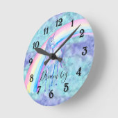 Horloge Ronde Unicorne arc-en-ciel (Angle)