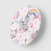 Horloge Ronde Unicorne Arc-en-ciel nuages rose FéeConte Balloon (Angle)