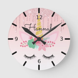 Horloge Ronde Unicorne florale en sommeil personnalisé