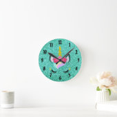 Horloge Ronde Unicorne personnalisée Parties scintillant Turquoi (Maison)