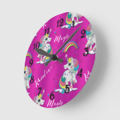 Horloge Ronde Unicorne rose (Angle)