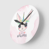 Horloge Ronde Unicorne rose doux (Angle)