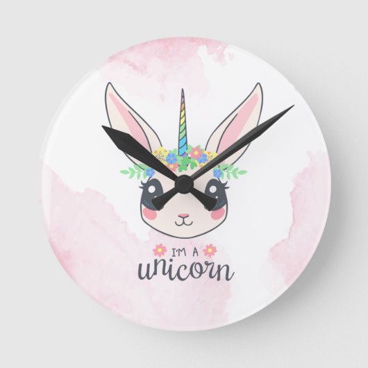 Horloge Ronde Unicorne rose doux (Recto)