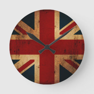 Horloge Ronde Union Jack (look vintage en détresse)