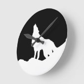 Horloge Ronde Unique Noir & Blanc Pop Art Wolf Silhouette (Angle)