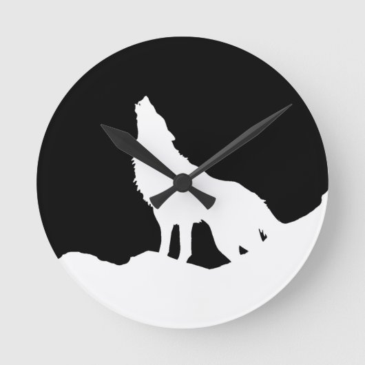 Horloge Ronde Unique Noir & Blanc Pop Art Wolf Silhouette (Recto)