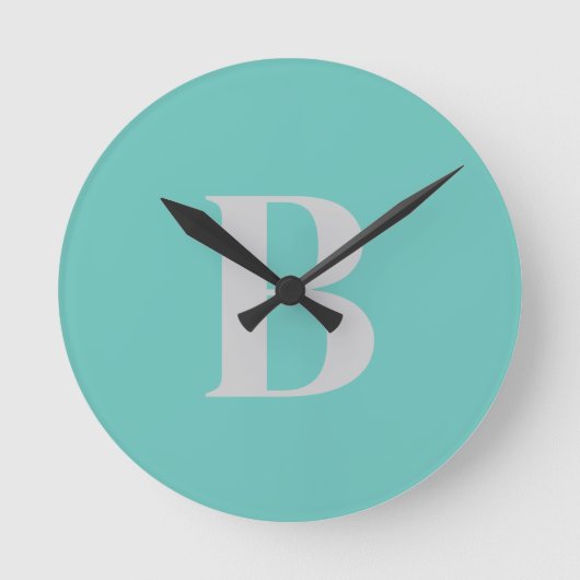 Horloge Ronde Unique Unique Lumière Turquoise Gris Initiale (Recto)