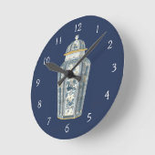 Horloge Ronde Urne asiatique décorative en bleu et blanc (Angle)
