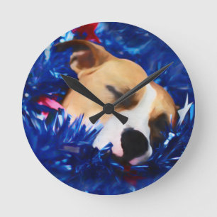 Horloge Ronde USA Patriotique Chien American Pit Bull Terrier
