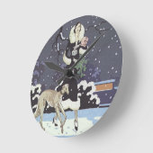 Horloge Ronde Vacances Borzoi Dame De Neige (Angle)