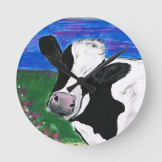 Horloge Ronde Vache, ferme, animal, veau rural et peint à la