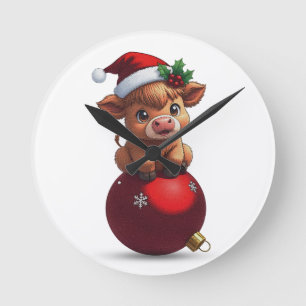 Horloge Ronde vache highland bébé adorable assise