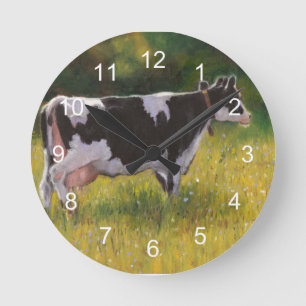 Horloge Ronde Vache laitière du Holstein : Peinture en pastel