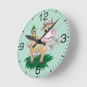 Horloge Ronde Vache mignonne et papillon (Angle)