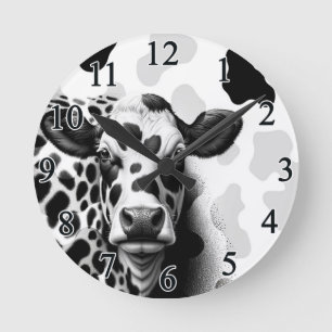 Horloge Ronde Vache sacrée ! Country Western rustique noir et bl