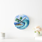 Horloge Ronde Vague d'aquarelle de l'île Kai Aloha (Maison)