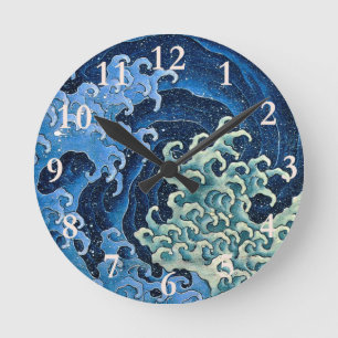 Horloge Ronde Vague féminine de Hokusai Océan Vintage
