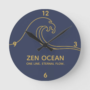 Horloge Ronde Vague Zen Minimaliste - Ligne Abstraite d'Océan