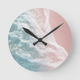 Horloge Ronde Vagues de rêve de Mint Rose tendre #1 #eau #déco