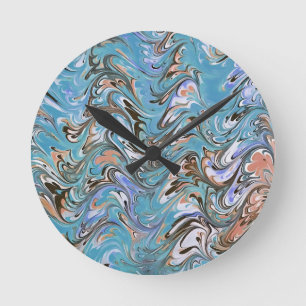 Horloge Ronde Vagues en bleu acrylique pour l'art Abstrait