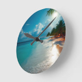 Horloge Ronde Vagues tropicales Plage ciel bleu nuageux (Angle)