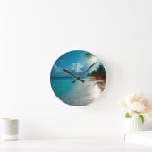 Horloge Ronde Vagues tropicales Plage ciel bleu nuageux (Maison)
