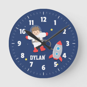 Horloge Ronde Vaisseau Spatial Extérieur Espace Petit Astronaute