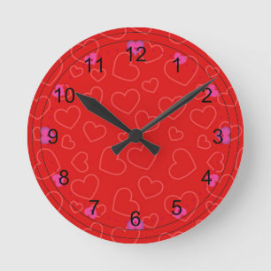Horloge Ronde Valentine Love en rouge