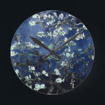 Horloge Ronde Van Gogh Almond Blossoms Midnight Blue<br><div class="desc">Artiste : Vincent Van Gogh Titre : Fleurs d'amandes Couleur modifiée par 2sweet4wordsDesigns</div>