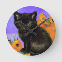 Van Gogh Kitten noir avec des tournesols