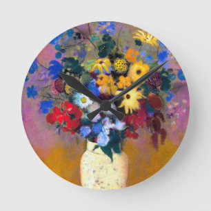 Horloge Ronde Vase blanc avec fleurs Odilon Redon