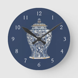 Horloge Ronde Vase bleu et blanc à porcelaine par le studio de