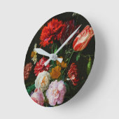 Horloge Ronde Vase de verre avec des fleurs (Angle)